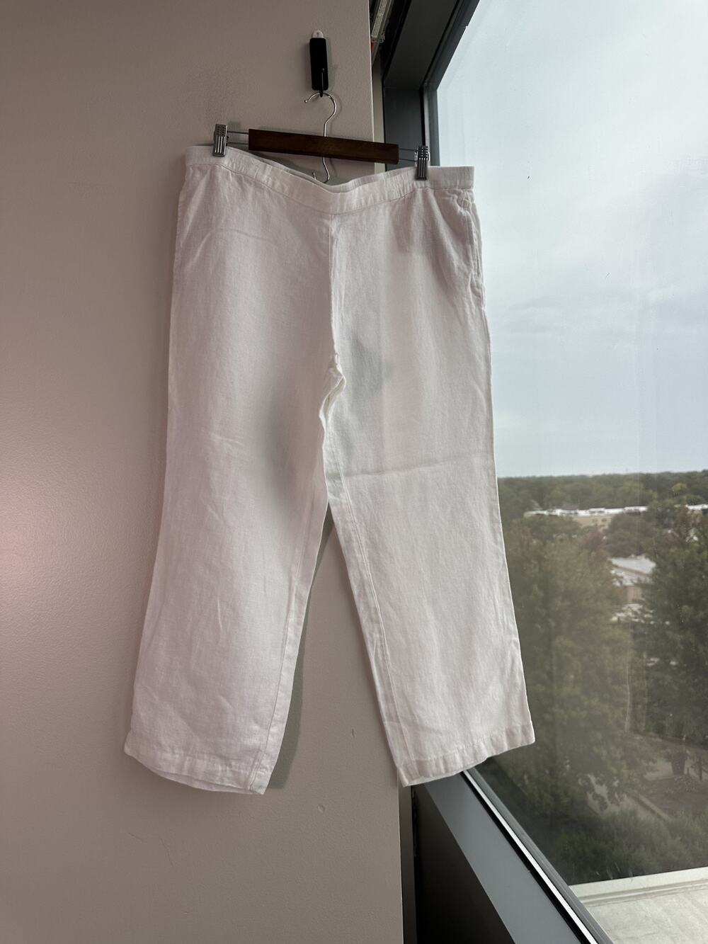 J.Jill White Cropped 100% Linen Relaxed Resort Wear Sz M